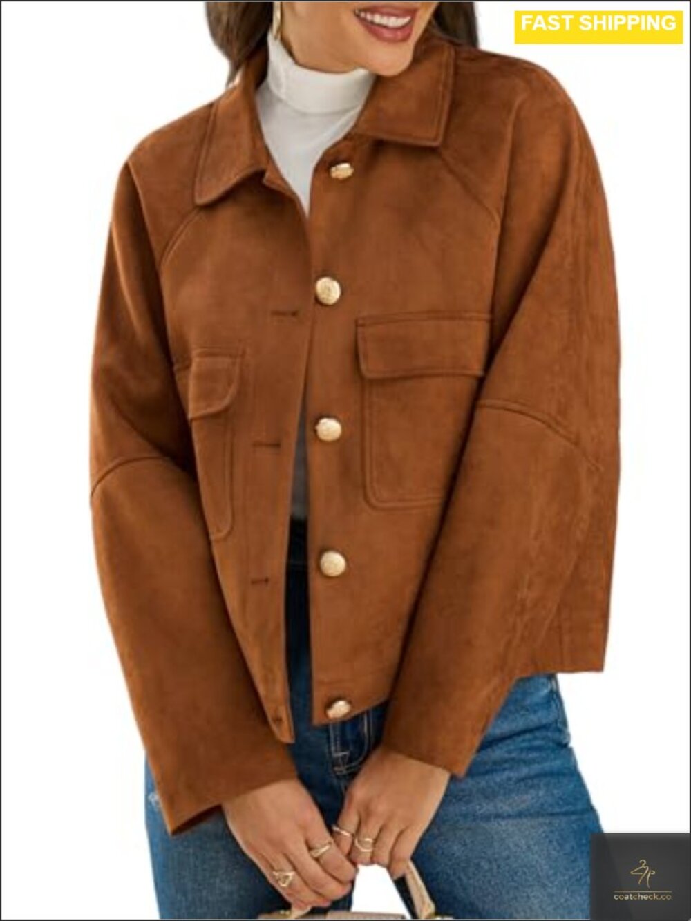Faux Suede Cropped Button Down Shacket